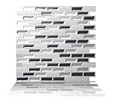 Tic Tac Tiles 25cm x 25cm 5 stück 3D selbstklebende Fliesenaufkleber Mosaik Wandfliesen Küche Spritzschutz Badezimmer - Ziegel Metall Grau (Weiß Grau Silber)