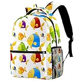 Fashion Damen Rucksäcke Casual Daypack Leichte Wanderrucksack Süße Schulrucksack für Jungen Mädchen Cartoon bunter Fisch 29.4x20x40