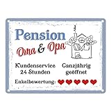 Pension Oma und Opa Metallschild in 15x20 cm als Geschenk für die geliebten Großeltern welche einem keinen Wunsch abschlagen können Omi Opi S