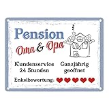 Pension Oma und Opa Metallschild in 15x20 cm als Geschenk für die geliebten Großeltern welche einem keinen Wunsch abschlagen können Omi Opi S