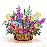 MOKIO® Pop-Up Blumenkarte – Farbenfroher Blumenkorb – 3D Geschenkkarte zum Geburtstag, als Gutschein oder für ein Geldgeschenk, Blumen Klappkarte mit Umschlag