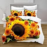 Heim Bettbezug-Set Sonnenblume 3D Bedrucktes Bettlakenset Betten Set Für Jugendliche Kinder Schlafzimmer Dekor,Bett-Garnitur Set 3 Teilig Bett-Bezug,Bettbezug 220X240