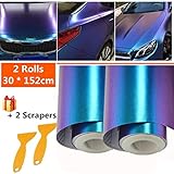 Mioke Lackschutzfolien für Auto,2Rolls 30 * 152cm Auto Folien Selbstklebend Flexibel Auto Shutz Chamäleon FolieLila zu Blau, die Farb