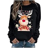 Fanxing Weihnachtlichenpullover Damen Casual Rundhals Langarmshirt Tops Lange Ärmel Oberteile Teenager Mädchen Sport Oberteile Vintage Sweatshirt Lange Ärmel Herbst Winter Sw