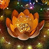 Aimiyaelec solarlampen für den garten Dekorative Solar Lotusblüte LED Solar Lotus Laterne Lotusblüte Solarlampe angenehm warmweißes Licht tollem Licht durch Bruchglasoptik solar lotusblü