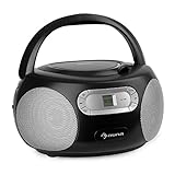 auna Haddaway CD Boombox, CD-Player, Bluetooth, UKW-Radiotuner, AUX-Eingang, LED-Display, Strom/Batteriebetrieb, schw