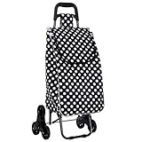 NUBAOgy Einkaufswagen-älterer Supermarkt-Einkaufswagen-Rosen-Lippenstift-wasserdichte Satin-Einkaufstasche-Schwarze Und Weiße Punkt-kletternde Treppe (Farbe : SCHWARZ)