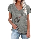 T-Shirts für Damen Kurzarm Sommer T-Shirt Lose Rundhals Tops Oberteile Damen Blumen Bedruckte Shirt Tunika Damen Elegant Tuniken B