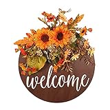 Gusengo Künstliche Herbst Kranz Willkommensschild Türkranz - Willkommen Türschild Wandkranz Halloween Tür Kranz Für Wohnzimmer Wanddeko Hochzeit Haustür Dek