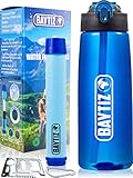 BAYTIZ- Trinkflashe + Strohhalm Filter + Carabiner - Wasserfilter Outdoor mit Aktivkohle - Sport Überleben Campingplatz Wandern Survival Wasser Flashe Stroh Wasseraufbereiter Life Filtersystem Straw