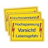 3 Stück Vorsicht ! Hochspannung Lebensgefahr Schild 20 x 30 cm aus Stabiler PVC Hartschaumplatte 3mm mit UV-Schutz von STROBO