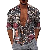 JAYYOU Hawaii-Hemden für Herren, modisch, lässig, bequem, langärmelig, bedruckt, einreihig, grau, X-Larg