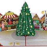 papercrush® Pop-Up Karte Weihnachten Weihnachtsmarkt - Besondere 3D Weihnachtskarte mit Tannenbaum und Glühwein Stand - Handgemachte Popup Klappkarte mit Weihnachtsbaum für Frauen und M