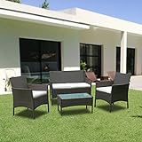 EINFEBEN 7-teilig Gartenmöbel Set, inkl. Sitzkissen,2 Sessel, Sofa & Tisch, für Garten & Terrasse, Flache Rattanoptik (Braun)
