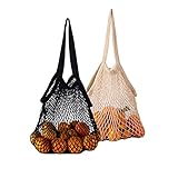 JUJUCAT netztasche 2 Stück Baumwolle Netz Einkaufstasche mit Langer Griff, Brauch Übergröße Einkaufsnetz Einkaufen Tote Tasche für Obst Gemüse Lebensmittel - Robust & Umw