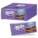 Milka OREO Sandwich Tafelschokolade 15 x 92g, Zarte Milka Alpenmilch Schokolade mit 10 Mini Original OREO Kek