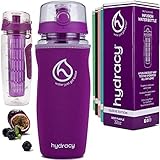 Hydracy Trinkflasche für Fruchtschorlen 1L -Sport Wasserflasche mit Zeitmarkier Langem Infuser und Isolierhülle -Detox Sportflasche +27 Köstlichen Rezepten Aufgegossenes Wasser eBook Geschenk - L