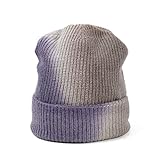 Sonze Unisex-Adult Hat Mütze,Batik-Strickmütze mit Farbverlauf, warme und modische Wollmütze,D,Einheitsgröße,Strickmütze Mütze mit Bommelmü