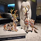 Hirsch Dekofigur 3D Elch Figuren Deko|Figuren aus Kunstharz Hirsch, 2 Stück Geliebt Statuen ornamente| Harz Ornamente Statue, Sculptures Collectible für partis und weihnachten Deko (Sonnenblume)