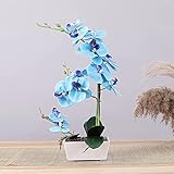 Künstliche blaue Orchidee mit Kunststoff-Topf, 45,7 cm, künstliche Orchidee aus PVC, 11 Köpfe, künstliche Blumen (Topf ohne Druck)