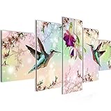 Bilder Blumen Vogel 5 Teilig Bild auf Vlies Leinwand Deko Wohnzimmer Vintage Natur Bunt 015252