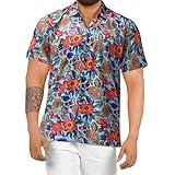 Sommerhemd Herren Fashion Bunt Bedrucktes Freizeithemd Casual Loose Urlaub Strandhemd Hemd Basic Slim Fit Revers Henley Shirt Dünne Casual Männer T-Shirts Kurzarm Strandhemd Urlaub