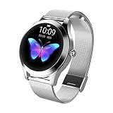 LUNIQUESHOP Round Smartwatch Damen Fitness Armbanduhr - Pulsuhr Schlafmonitor Fitness Tracker IP68 Wasserdicht Sportuhr Smart Watch Sport Schrittzähler Fitnessuhr Damen, uhr damen IOS Android - Silb