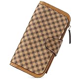 CLUCI Damen-Geldbörse, weiches Leder, dreifach gefaltet, für mehrere Karten, Organizer, Braunes Plaid, Large,