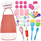 Backset für Kinder mit Schürze, Backutensilien, Kinderküche Zubehoer Spielzeugset für 3 4 5 6 7 8 M