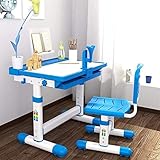 Kinder-Schreibtisch- und Stuhl-Set Kinder-Schreibtisch- und Stuhl-Set Höhenverstellbarer Schulkinder-Studiertisch mit LED-Lampen-Bücherständer, Holzkipp-Tischschublade (Farbe: Pink)