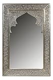 Orient Spiegel Wandspiegel Talah 90cm groß Silber | Großer Marokkanischer Flurspiegel mit Holzrahmen orientalisch verziert | Orientalischer Vintage Badspiegel ohne Beleuchtung als Orientalische Dek