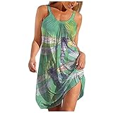 Strandkleid Damen GroßE GrößEn Knielang Boho Kleid Frauen Casual Rundhals ärmellos Sommer Freizeitkleid Lose Leichte Partykleid Mädchen BöHmisch Kleid Langes Sommerkleid O