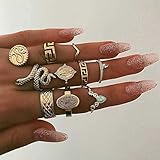 Edary Vintage 10 Stück Schlangenring-Set Edelsteinring Gold Gelenk Knuckle Ring Viel Glück für Frauen und Mädchen (1)