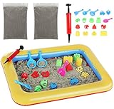 ISO TRADE Kinetischer Sand 2 kg mit Aufblasbarer Mini Sandkasten und Förmchen 9095
