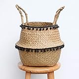 JICJANFENG Vase Neue Haushalts-Faltbarer Natur Seegras Woven Speichertopf Garten-Blumen-Vase hängender Korb mit Griff Lagerung aufgeblähten Korb Haus Dekoration (Color : Color, Size : 22x20cm)