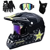 UIGJIOG Fullface Helm MTB,Black/Rockstar Motocross Helm Kinder Für Mountainbike ATV BMX Downhill Offroad,Für Motorrad Crossbike Off Road Enduro Sport Jugend Motorrad Fahrrad Helm,S(52~53cm)
