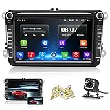 Podofo Android Autoradio mit Navi Bluetooth Für VW 8 Inch Bildschirm Freisprecheinrichtung Autoradio Doppel Din RüCkfahrkamera Car Radio USB Touchscreen Skoda/Golf/Polo/Passat/S