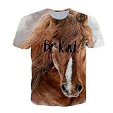 LPFNSF 3D-Druck Pferd kurzärmelige T-Shirt Tops,Crewneck T-Shirts Herren (S,10)