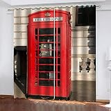 LucaSng Rot Verdunklungsvorhänge Kinderzimmer Junge Telefonzelle Vorhang Kinderzimmer 3D Muster Kinderzimmer Schlafzimmer Wohnzimmer Gardinen Vorhang 2Er Set 140x245 cm(B x H)