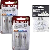 Packung mit 10 Nadeln für Singer 2020 Universal-Nähmaschinen, Stärke 80 – 90 – 100 für Stoffe aus Baumwolle und Synthetik, 130/705 H (flache Ferse auf einer Seite) + 10 transparente Ö