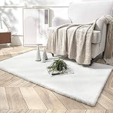 QUANHAO Weicher Kunstkaninchenfell-Teppich,Plüsch Teppich,Decke aus Kunstfell Geeignet für Wohnzimmer Teppiche Flauschig Fell Optik Gemütliches Schaffell Bettvorleger Sofa Matte (Weiß, 80 x 160 cm)