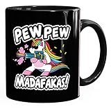 MoonWorks® Kaffee-Tasse Pew Pew Madafakas böses Einhorn Regenbogen Unicorn schwarz Keramik-T