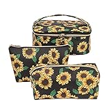 Donasty Makeup Tasche Portable Kosmetiktasche Damen Groß Kapazität Reise Makeup Kulturbeutel Organizer Tasche mit Blumendruck Kosmetikkoffer Mädchen Schminktasche 3 Stuck