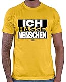 HARIZ Herren T-Shirt Ich Hasse Menschen Sprüche Schwarz Weiß Inkl. Geschenk Karte Gold Gelb M