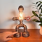 JAHQ Roboter Steampunk Vintage Tischlampe, Led Nachttischlampe Touch Dimmbar Retro Industrie Eisen Shisha Tischleuchte für Nachttisch (Ohne Glühbirne)