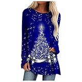 Zilosconcy Weihnachtspullover Damen Große Größe Weihnachtspulli Lustig Damen Weihnachts Hoodie Rundhals Kapuzenpullover Christmas Jumper 3D Gedruckt Weihnachten Sweatshirt Xmas Lang