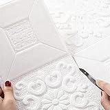 Wandpaneele 6 Stück70*70cm Perlweiß im europäischen Stil selbstklebende Tapete Marmor-Schnitzerei-Optik, abziehen und au (Tapete ohne Pailletten)