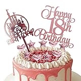 BOYATONG 14 Stücke Geburtstagstorte Topper,Happy 18. Birthday Kuchen Topper,18.Glitzer Kuchen Dekoration mit Schloss Tortendeko,Stern Topper, Herz Topper für Geburtstagsfeier Kuchen Zubehör, Roség