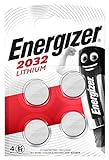 Energizer CR2032 Batterien, Lithium Knopfzelle, 4 Stück, Metallisch, Packung mit 4 Stück