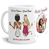 Personalisierbare Tasse - Beste Freundinnen - zum selbst Gestalten mit Wunschfoto und Wunschnamen als anpassbares Geschenk für die Beste Freundin - Weiss, 300